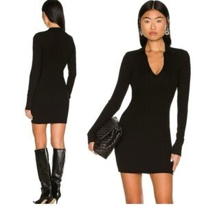 New Revolve Cotton Citizen | Ibiza Long Sleeve Black Ribbed Polo Dress | Medium